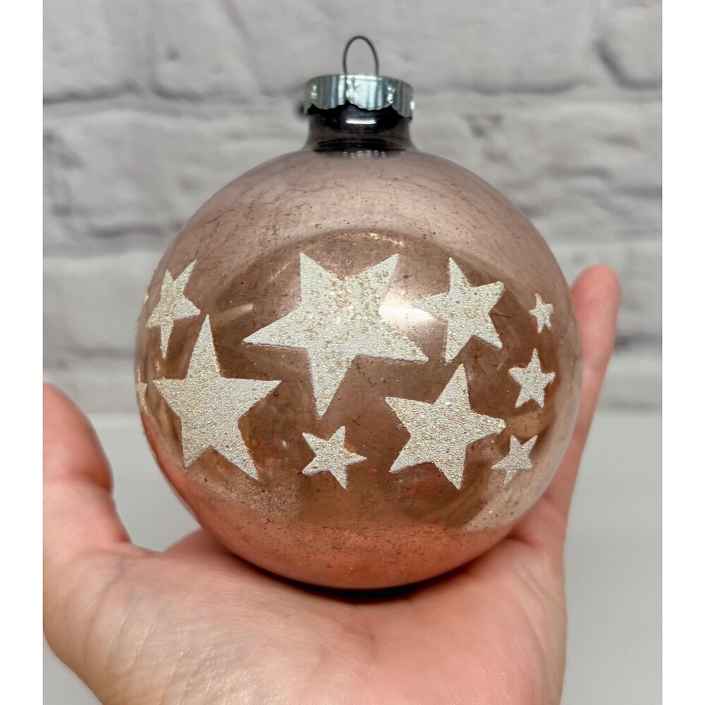 Vtg Shiny Brite Jumbo Size Pink Star Stencil Christmas Ornament